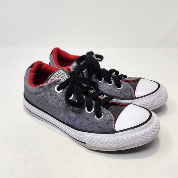 Converse All Star Junior Gray Red White Sneakers Size 12 Low Top Black Laces - Picture 1 of 9